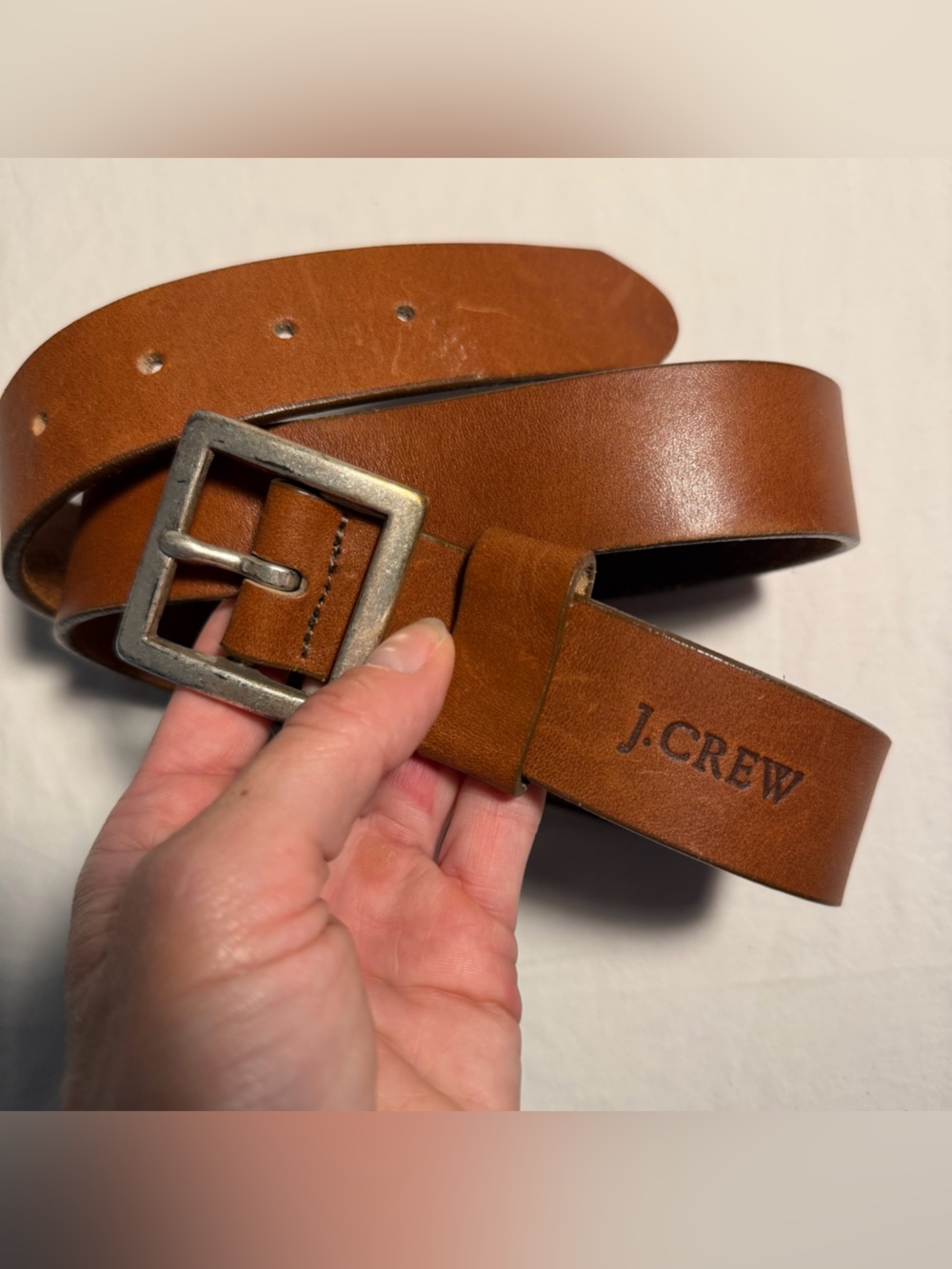 J. Crew Brown Leather Men's Belt with Antique brass Buckle